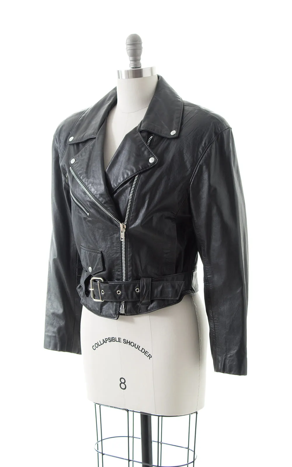 1990s Cropped Leather Moto Jacket | small/medium