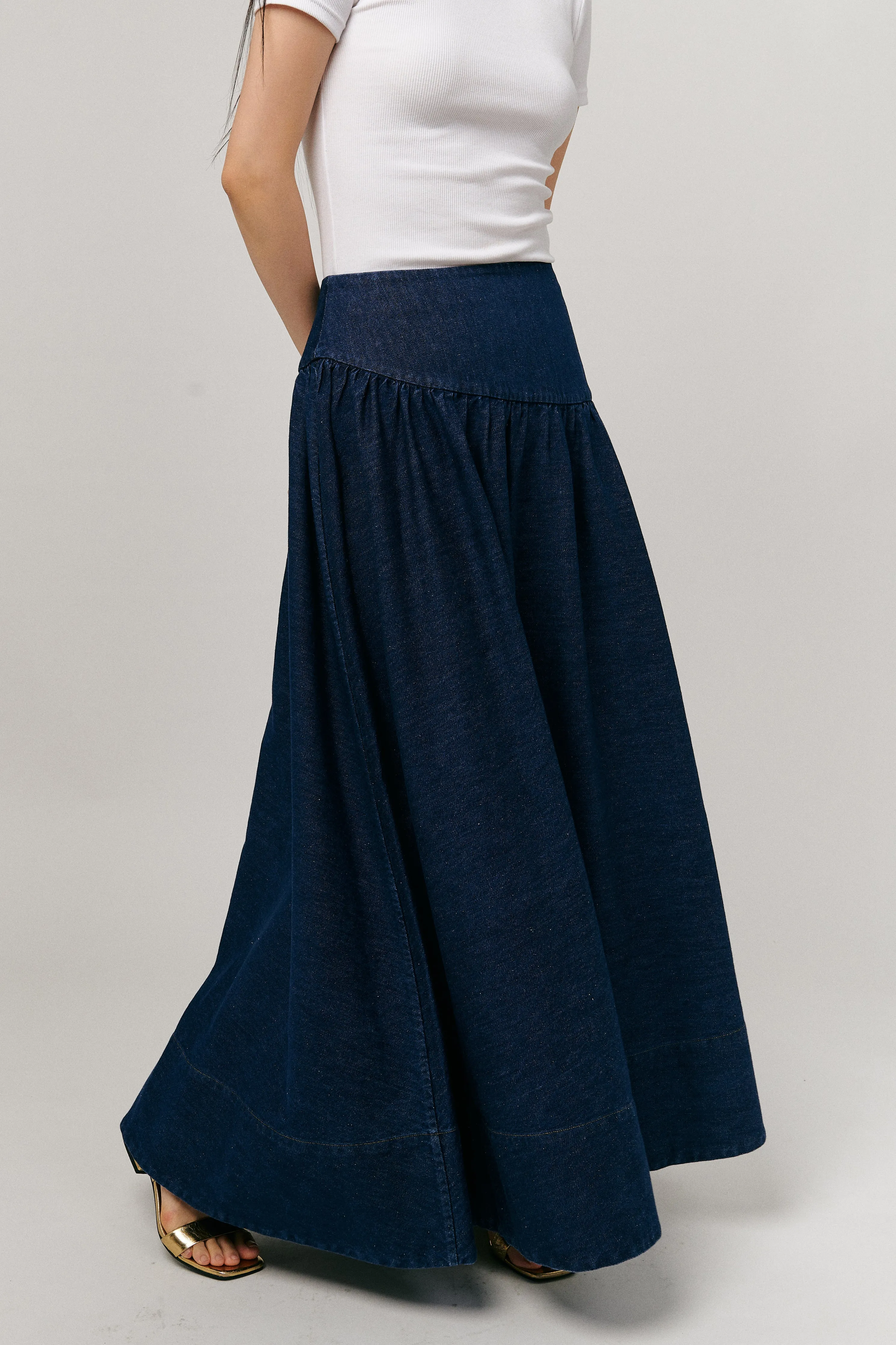 Asymmetric Denim Skirt in Dark Wash