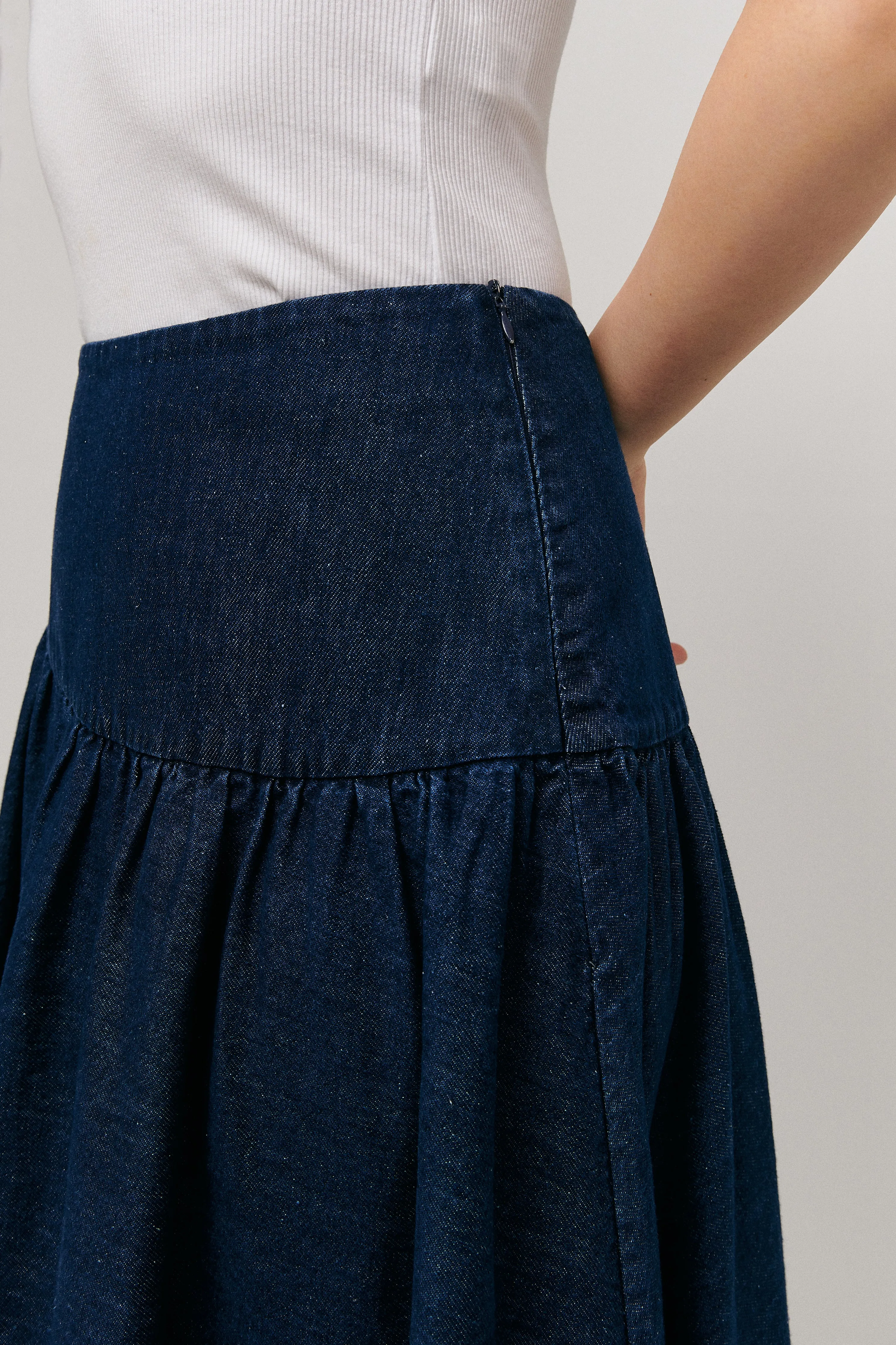 Asymmetric Denim Skirt in Dark Wash