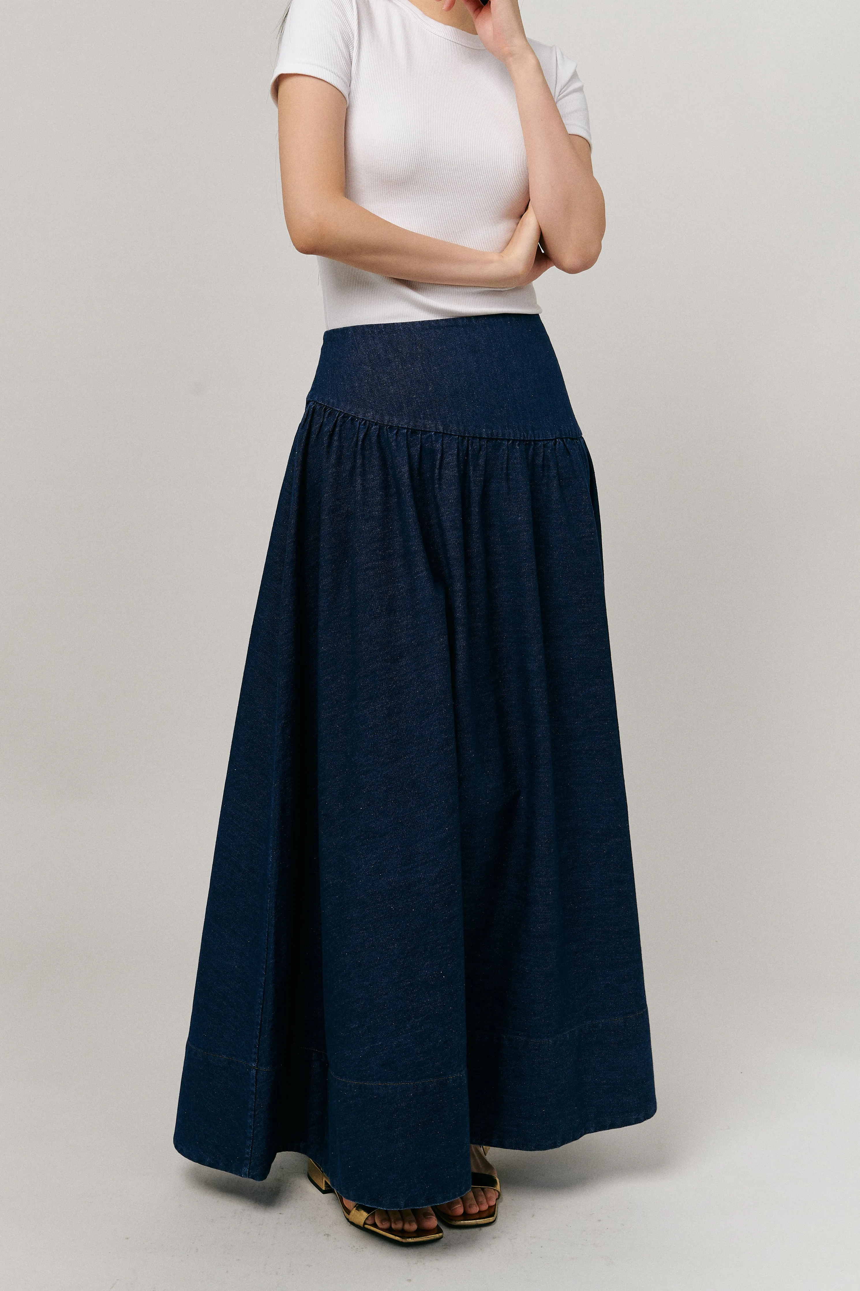 Asymmetric Denim Skirt in Dark Wash