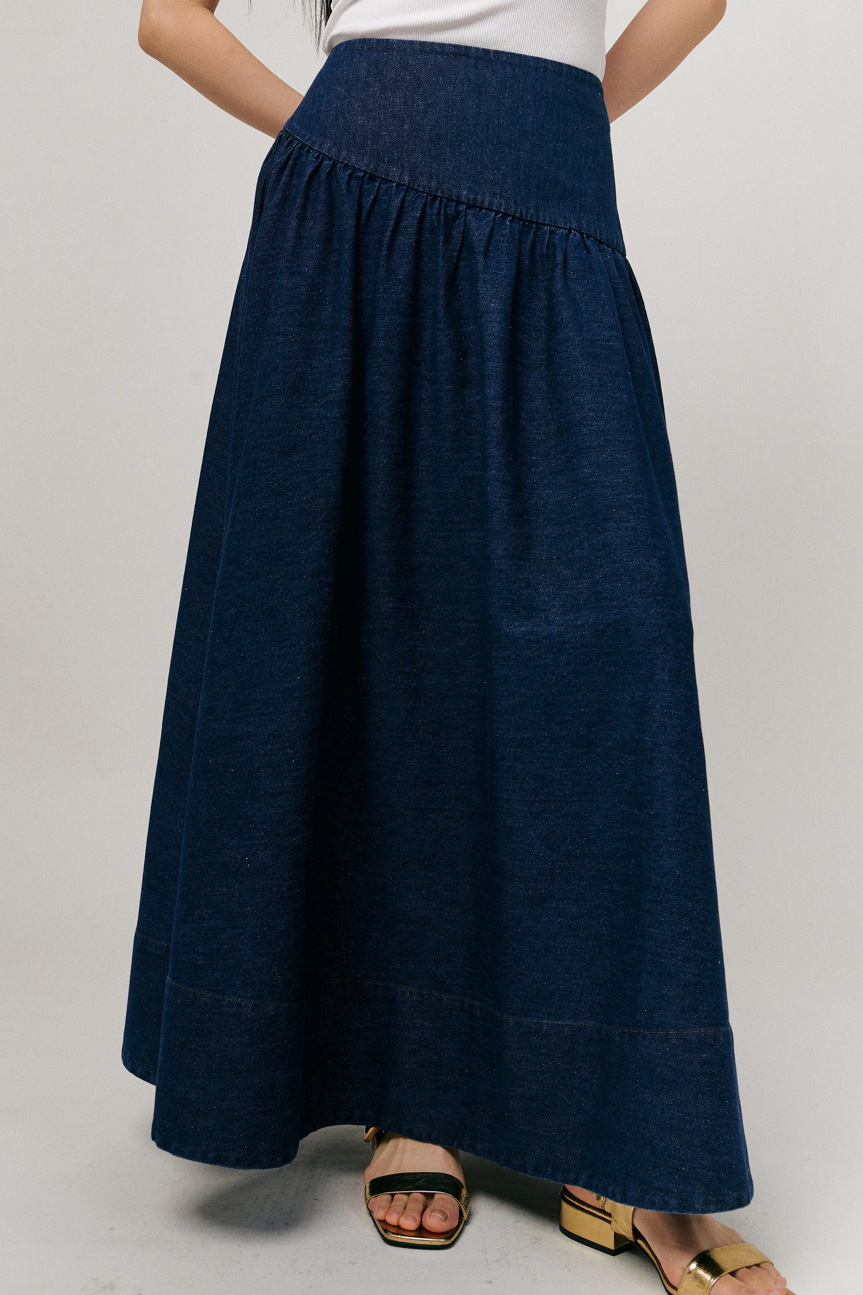 Asymmetric Denim Skirt in Dark Wash