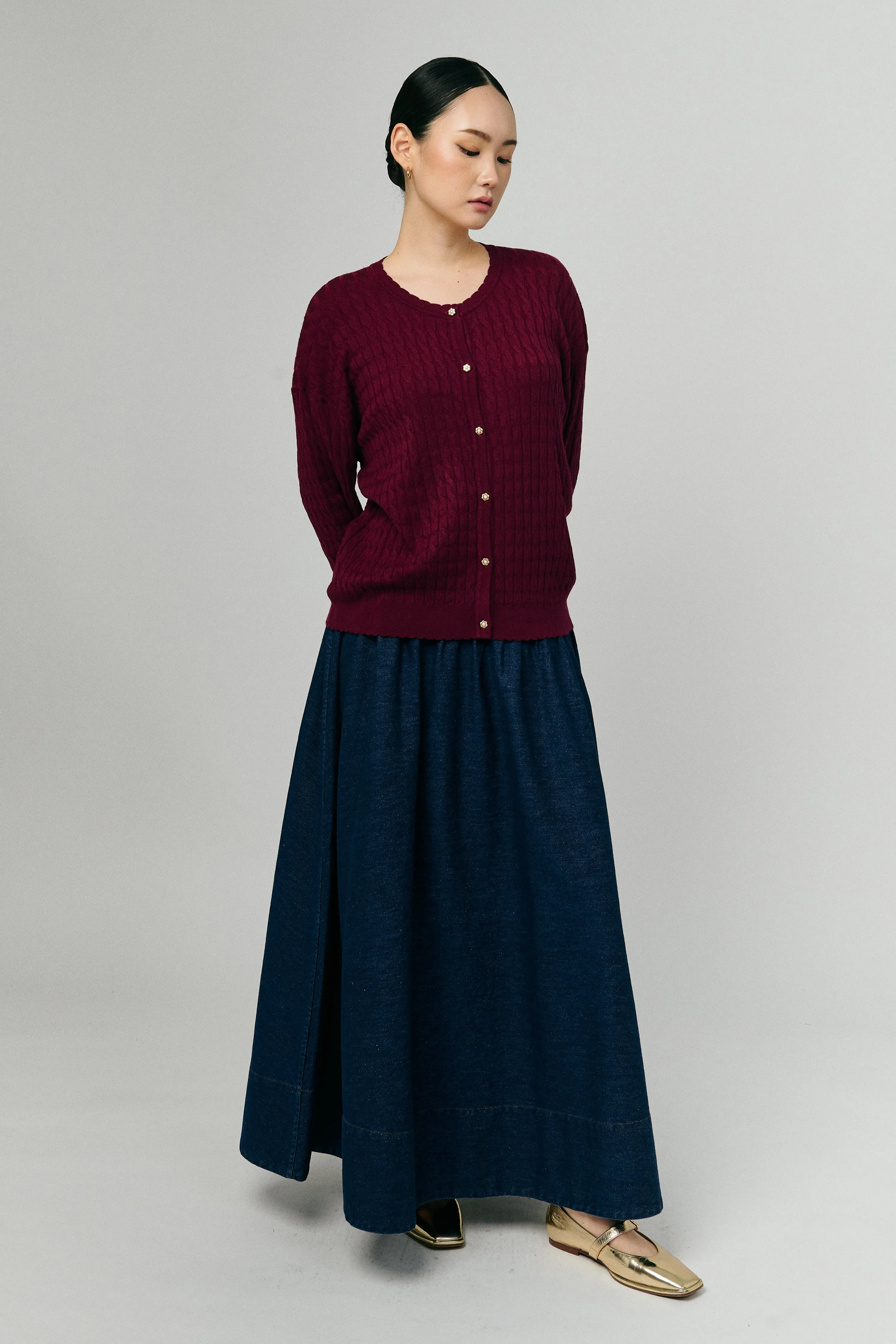 Asymmetric Denim Skirt in Dark Wash