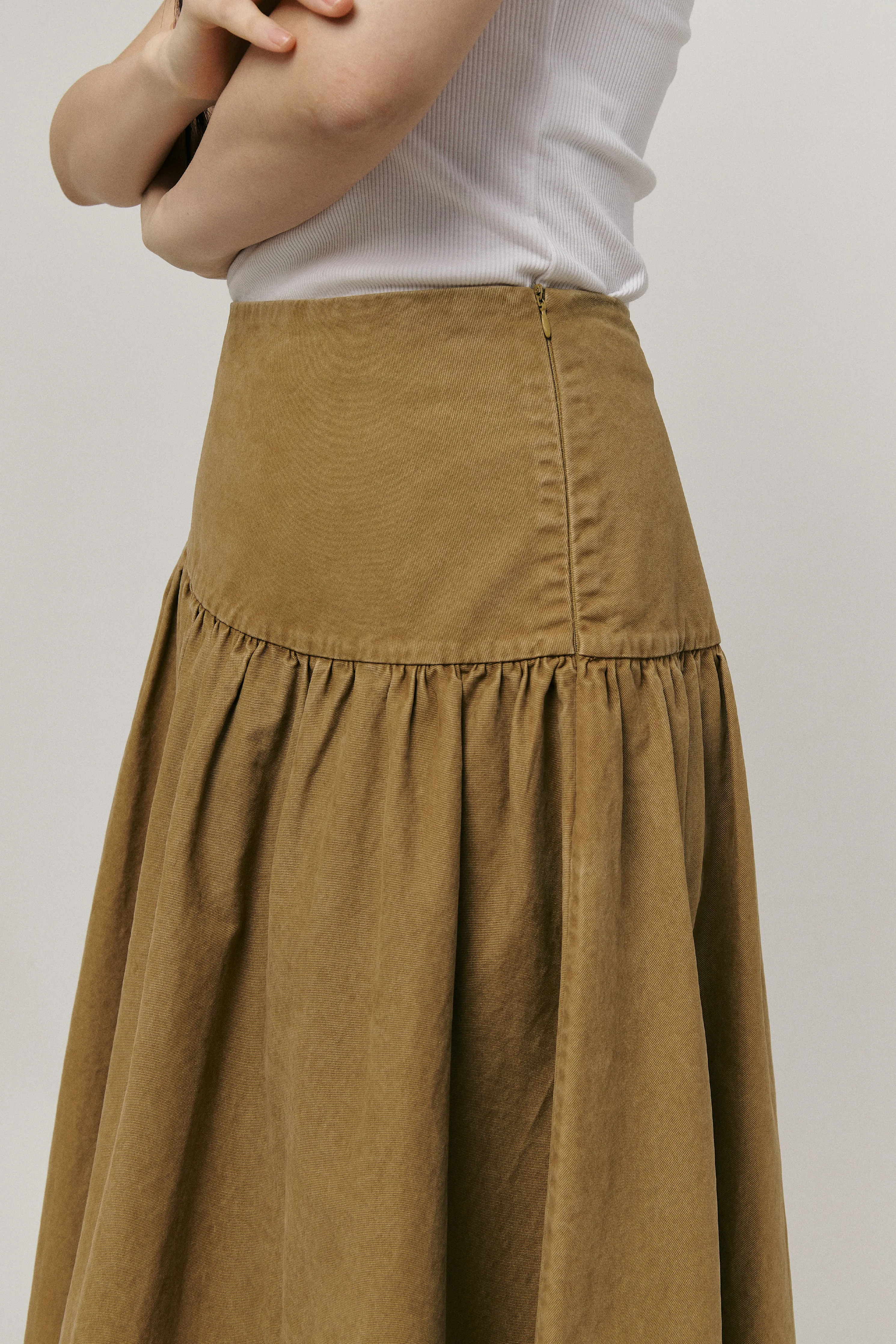 Asymmetric Twill Skirt in Camel