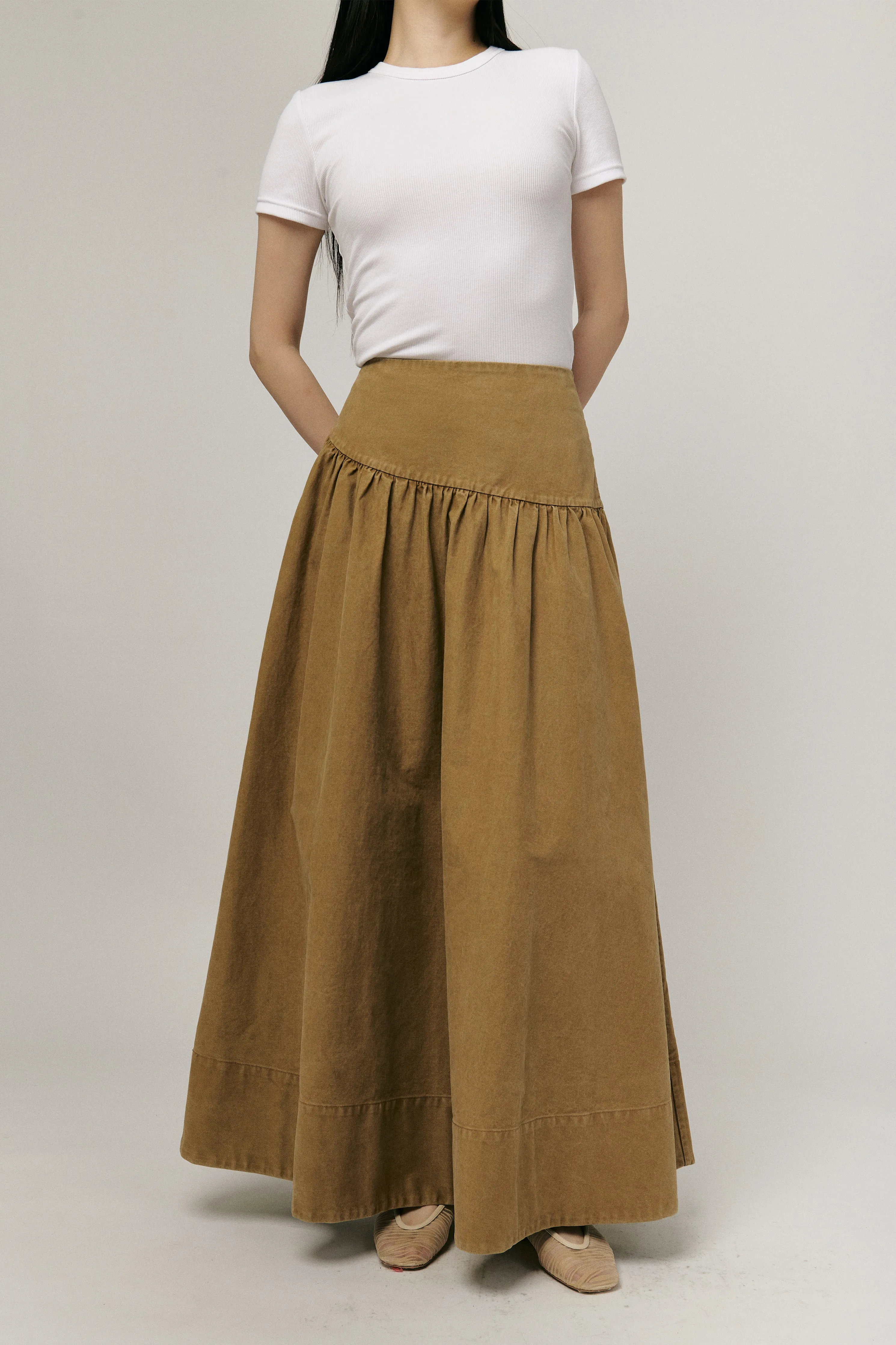 Asymmetric Twill Skirt in Camel