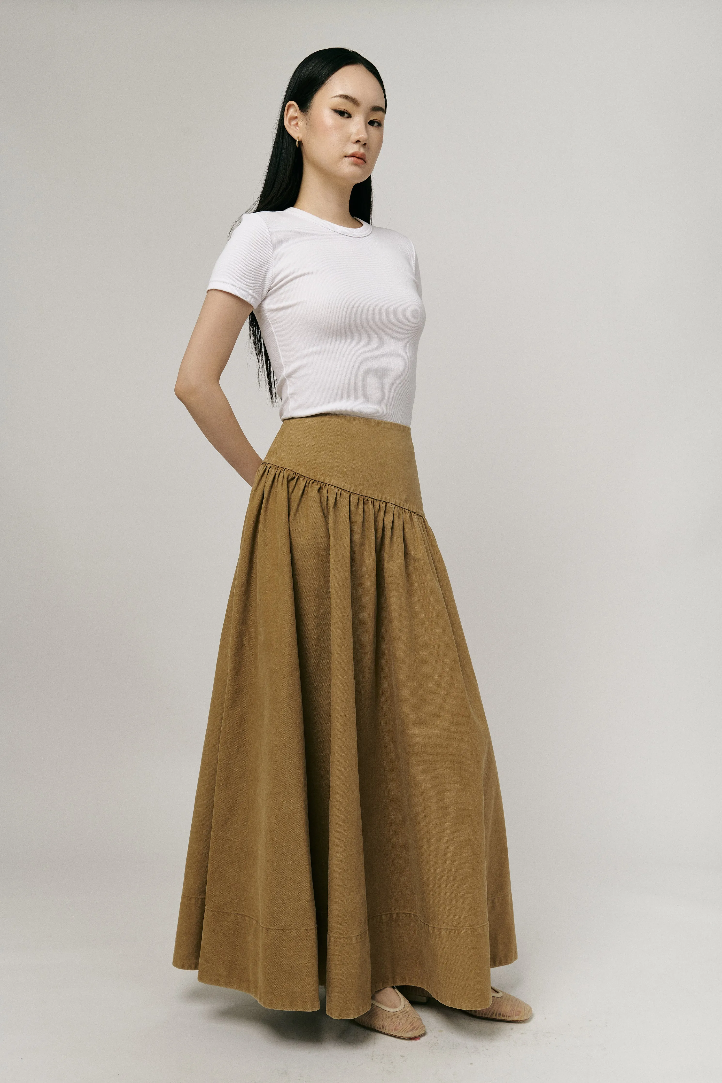 Asymmetric Twill Skirt in Camel