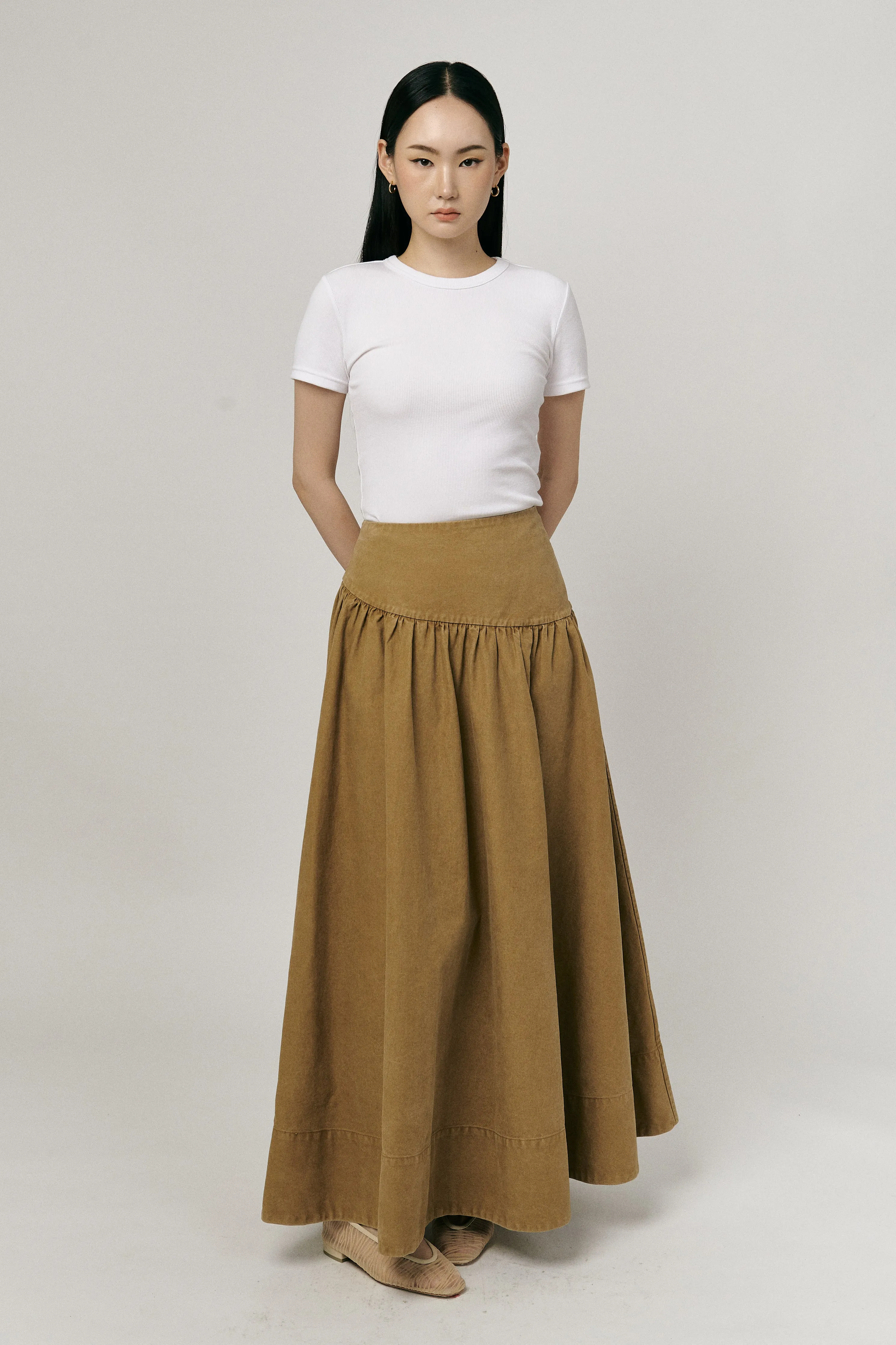 Asymmetric Twill Skirt in Camel