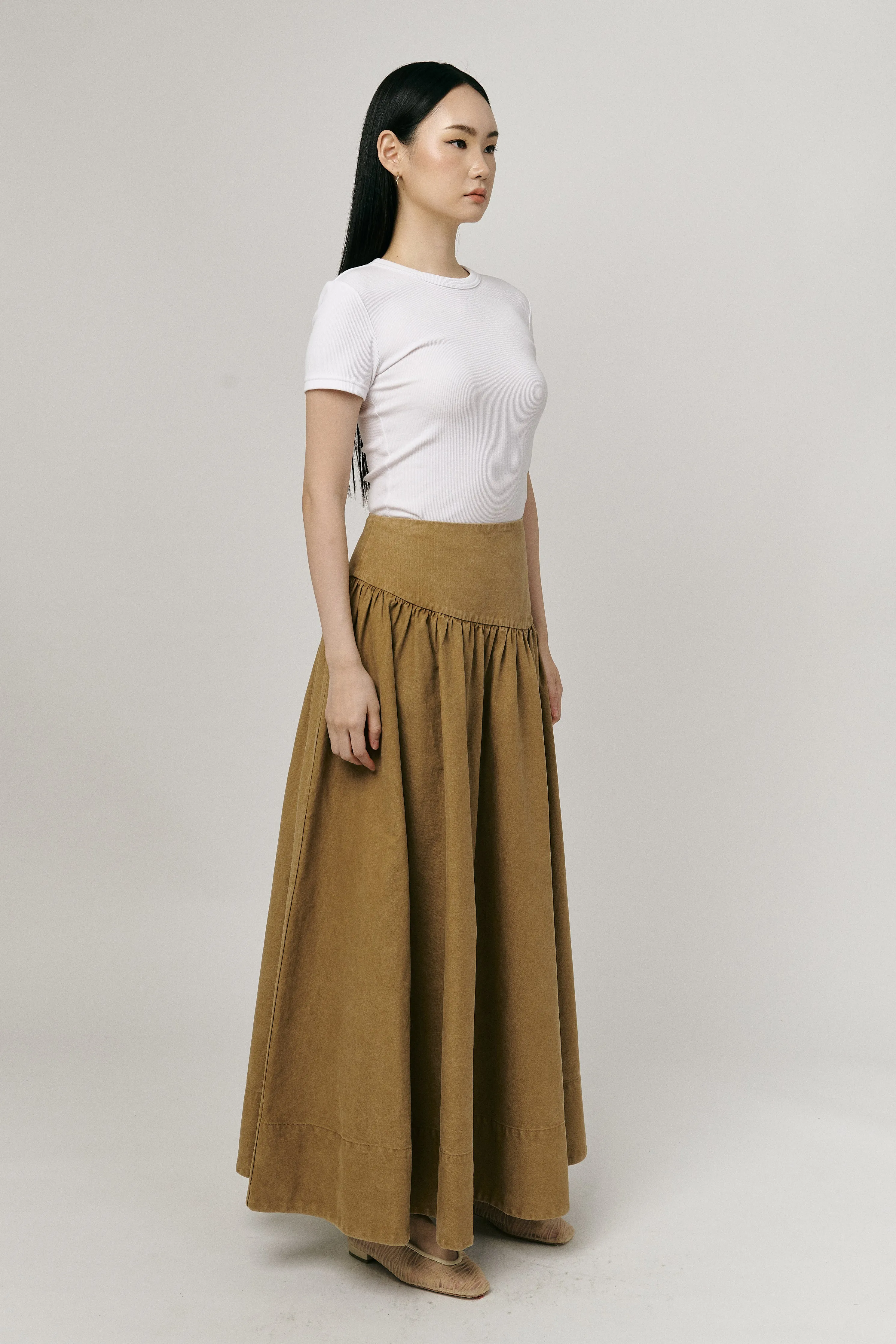 Asymmetric Twill Skirt in Camel