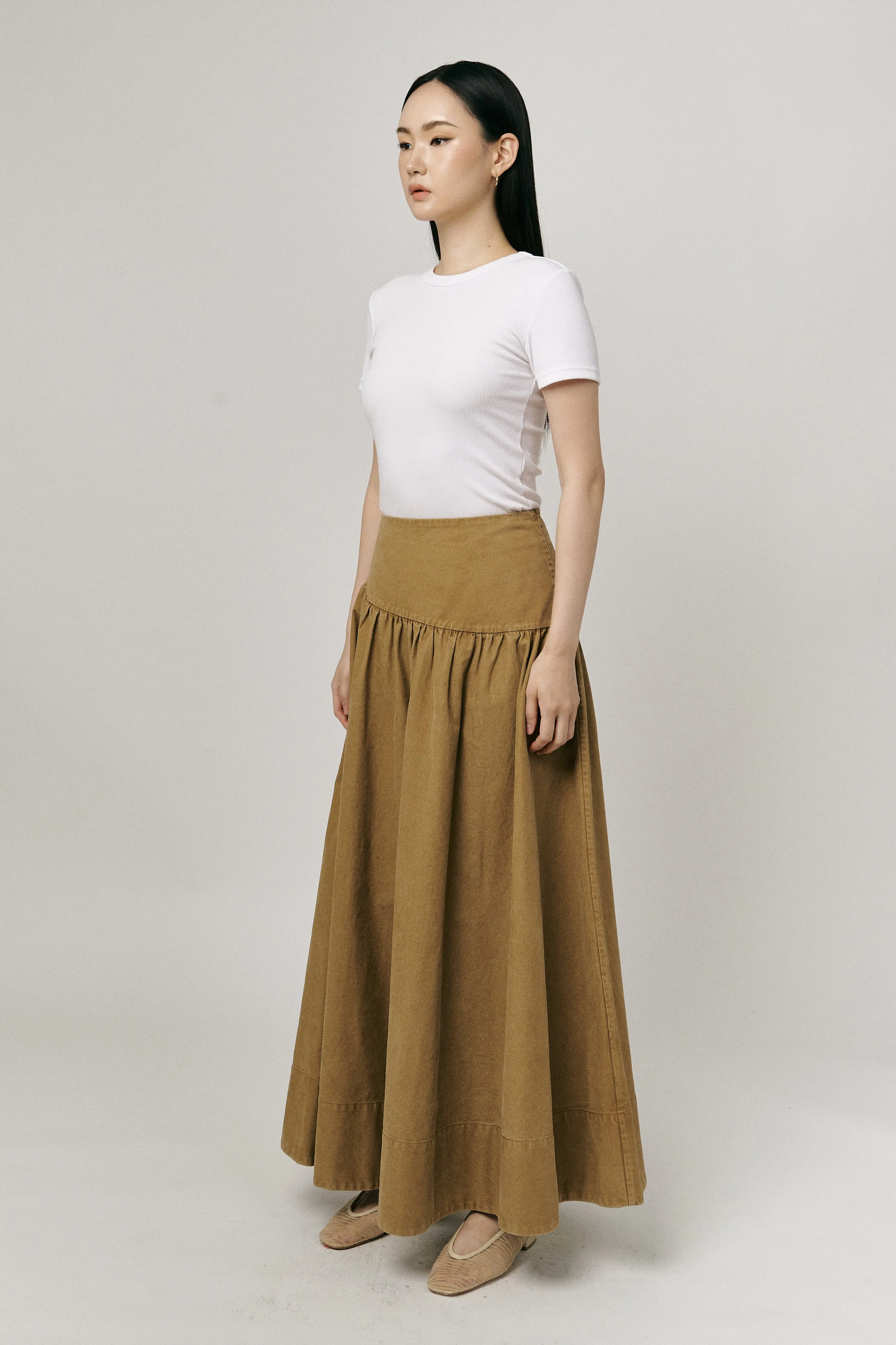Asymmetric Twill Skirt in Camel