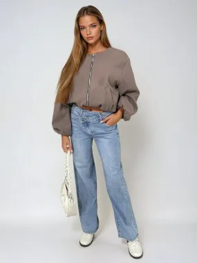 Asymmetric Waist Wide Leg Jeans