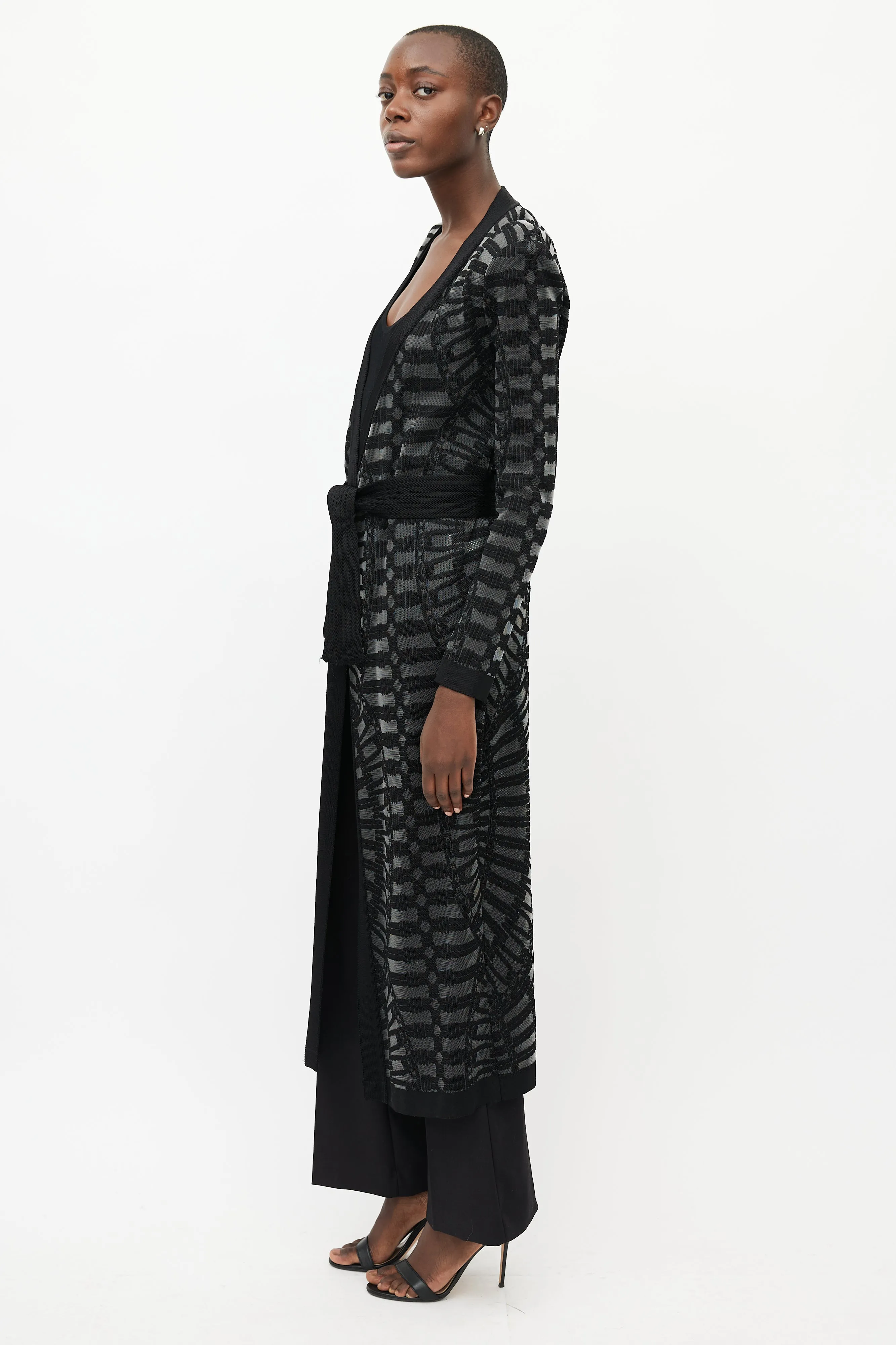 Black & Grey Knit Belted Cardigan