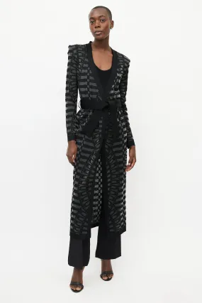 Black & Grey Knit Belted Cardigan