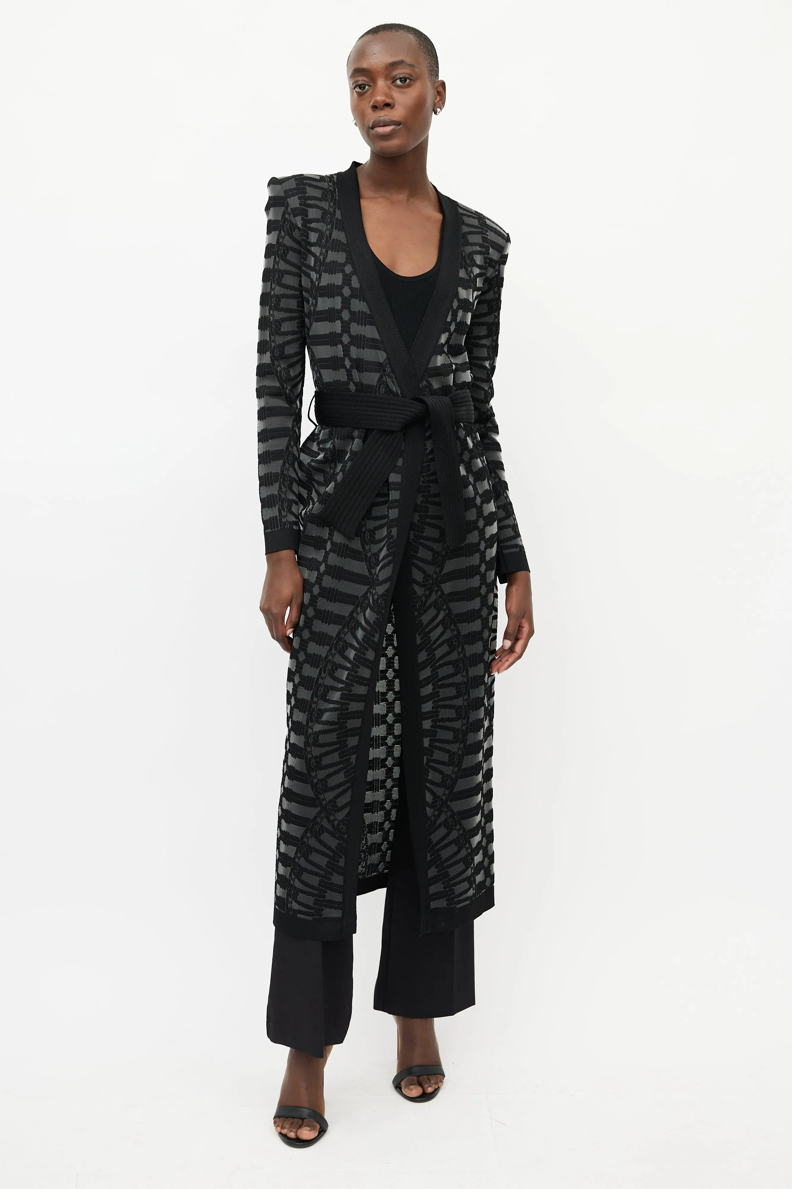 Black & Grey Knit Belted Cardigan