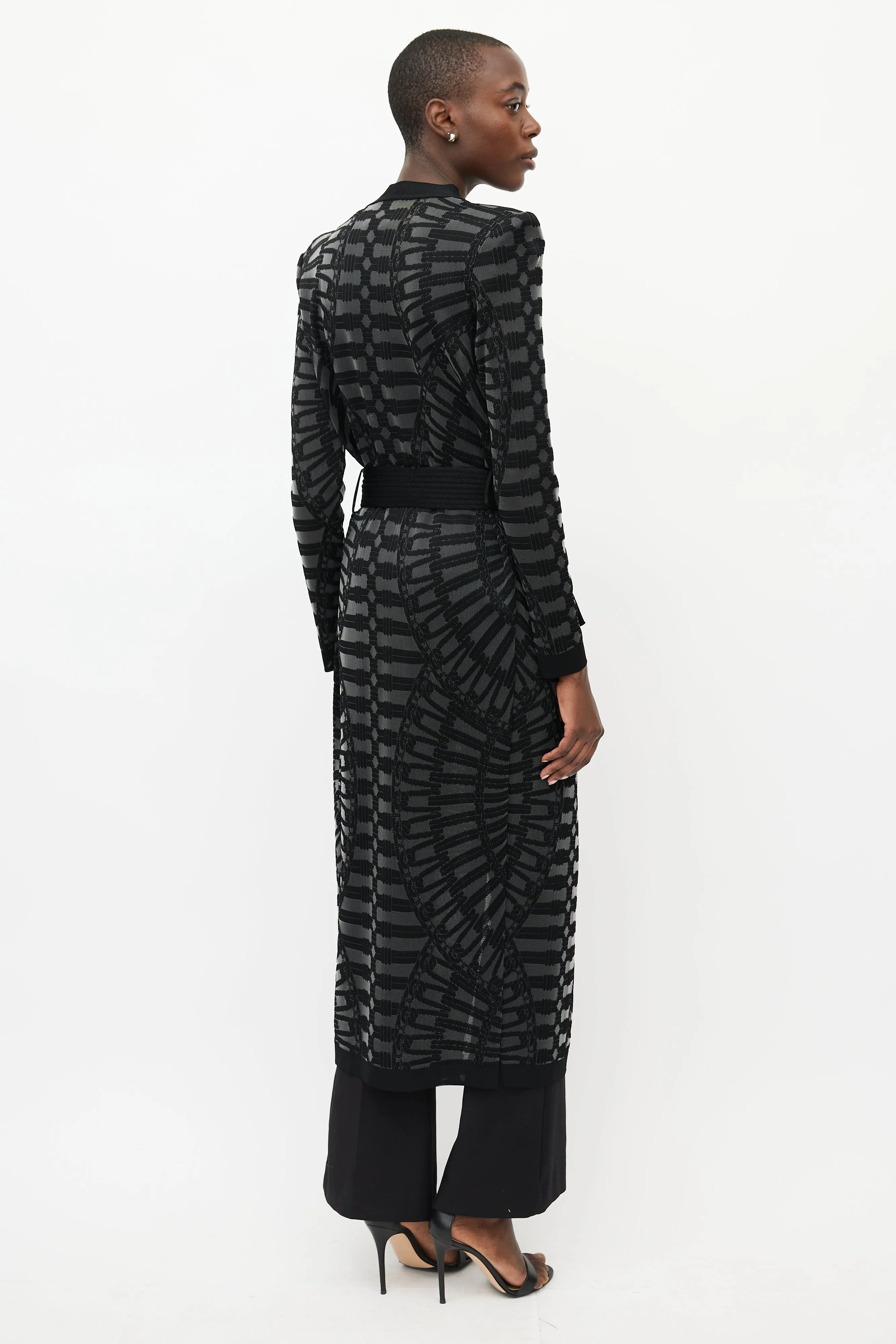 Black & Grey Knit Belted Cardigan