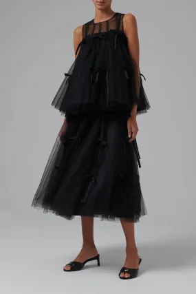 Black Bowknot Tulle Midi Skirt