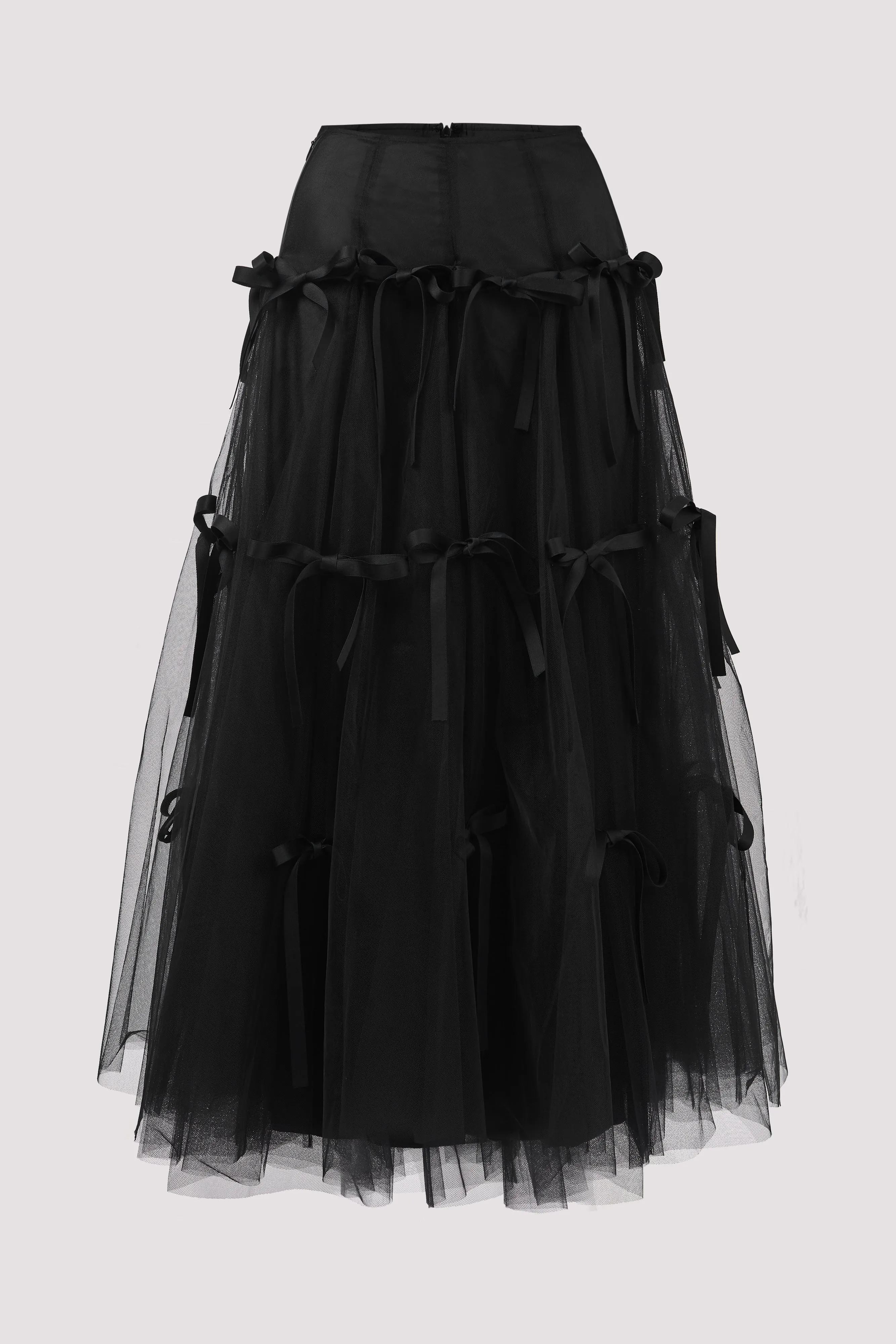 Black Bowknot Tulle Midi Skirt