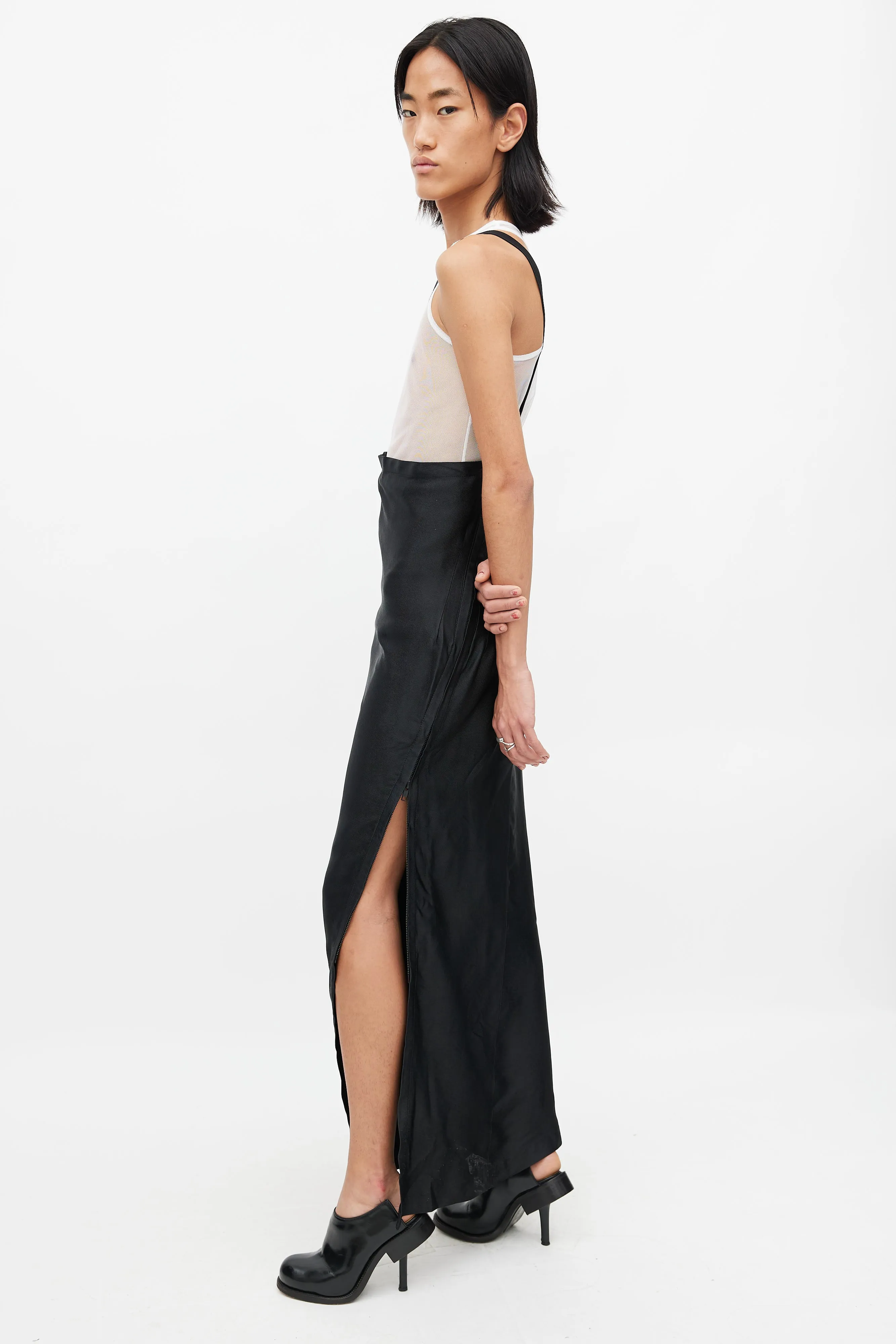 Black Zip & Strap Maxi Skirt