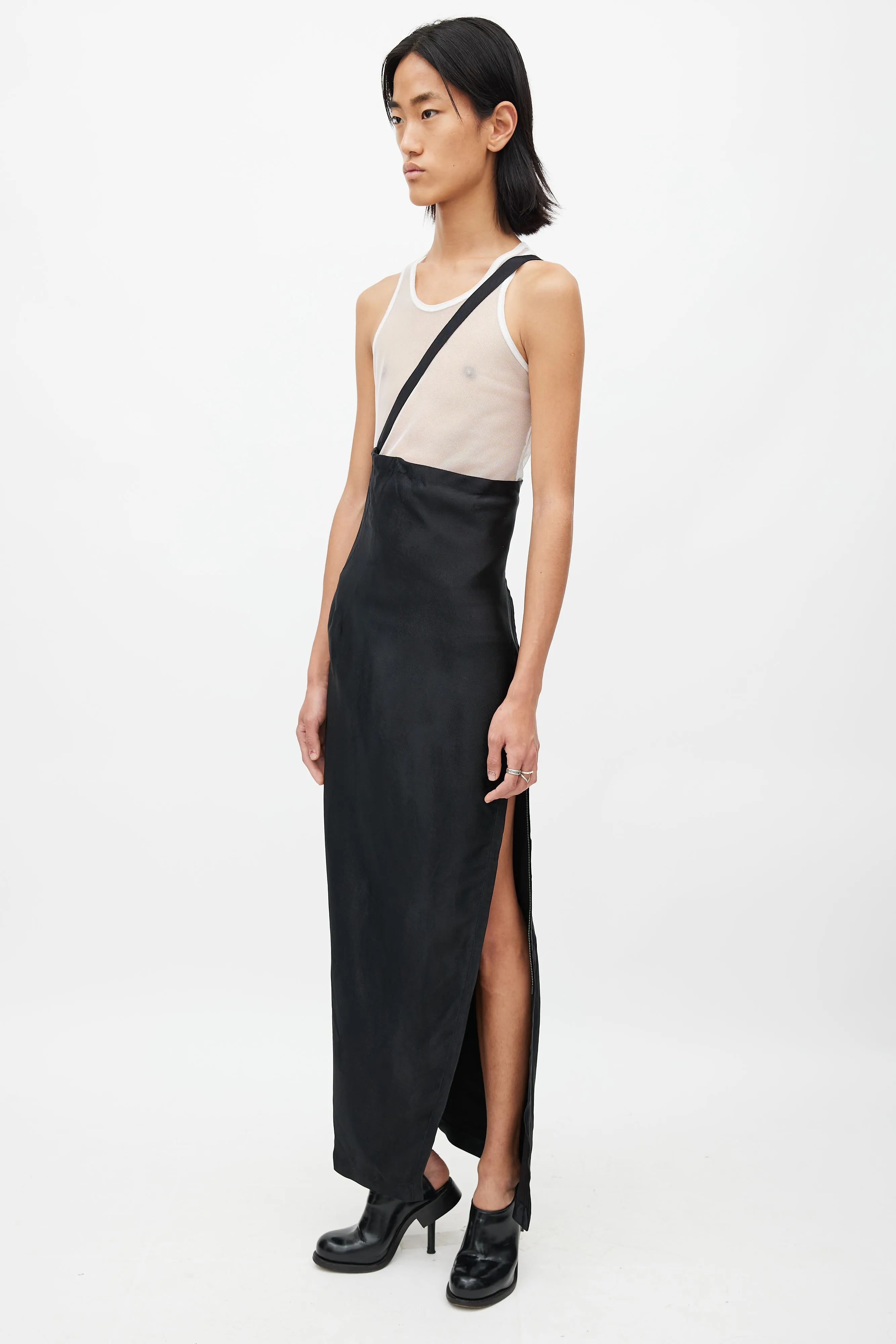Black Zip & Strap Maxi Skirt
