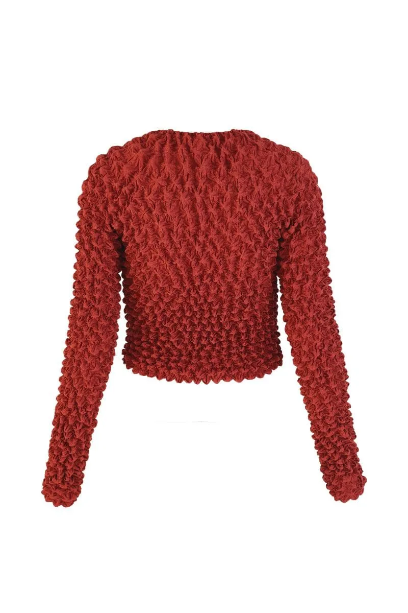 BROWN POPCORN PLEATS OPEN FRONT TOP