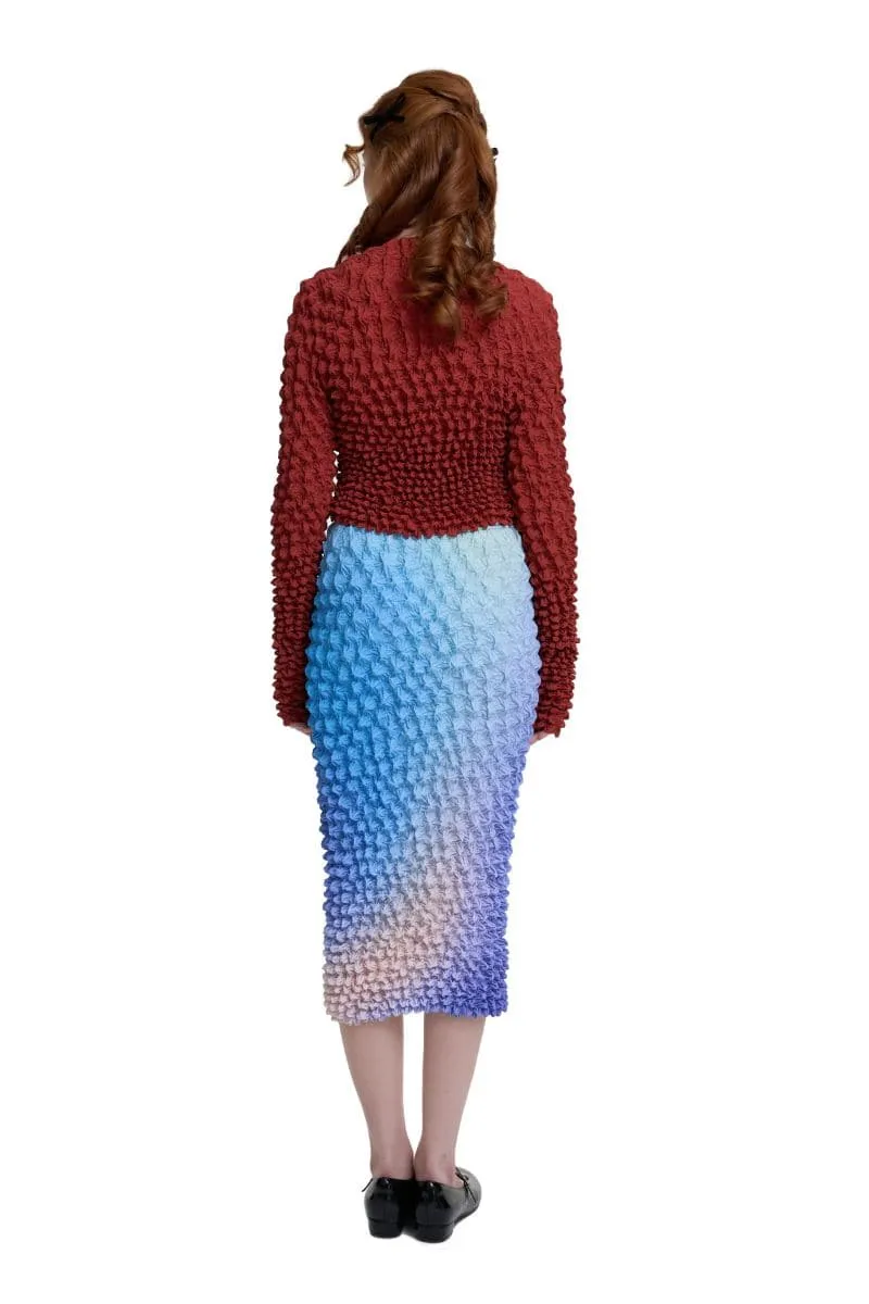 BROWN POPCORN PLEATS OPEN FRONT TOP