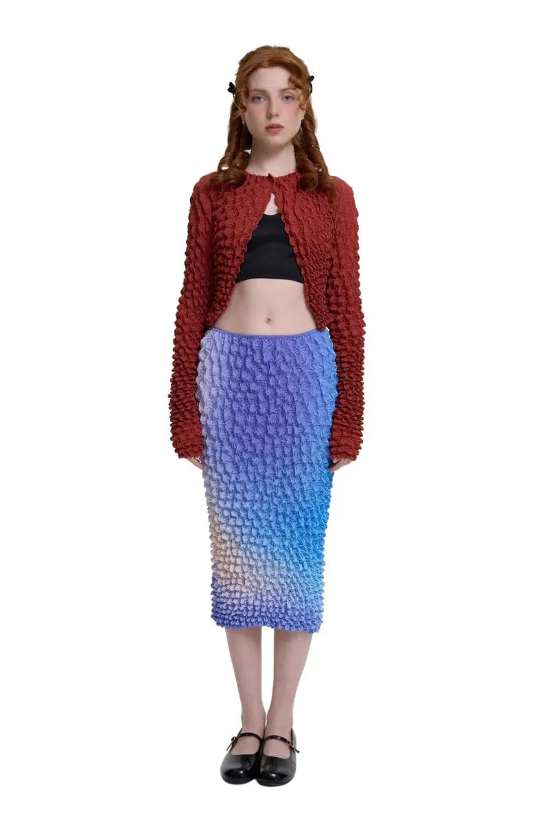 BROWN POPCORN PLEATS OPEN FRONT TOP