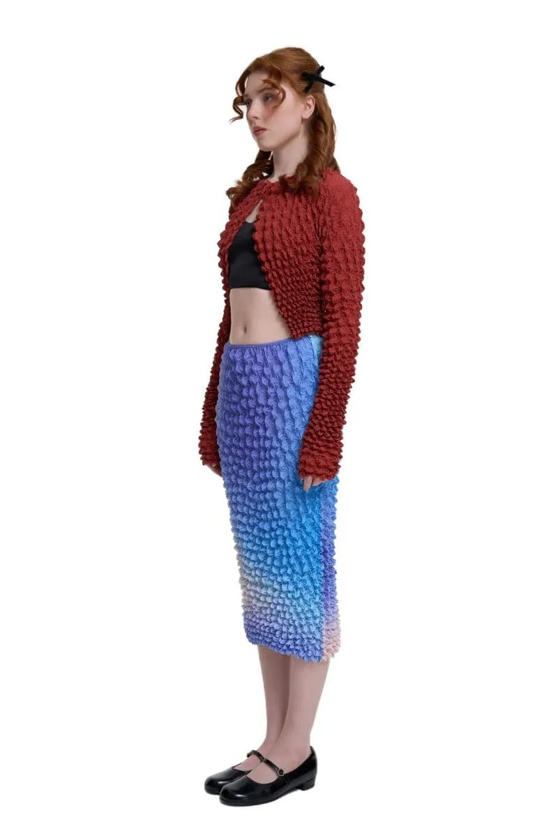 BROWN POPCORN PLEATS OPEN FRONT TOP