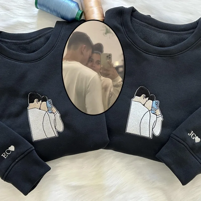 Custom Embroidered Portrait Sweatshirt - Thoughtful Couple's Gift