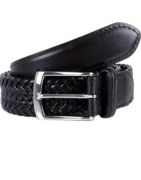 Dents Plaited Leather Casual Belt - Black