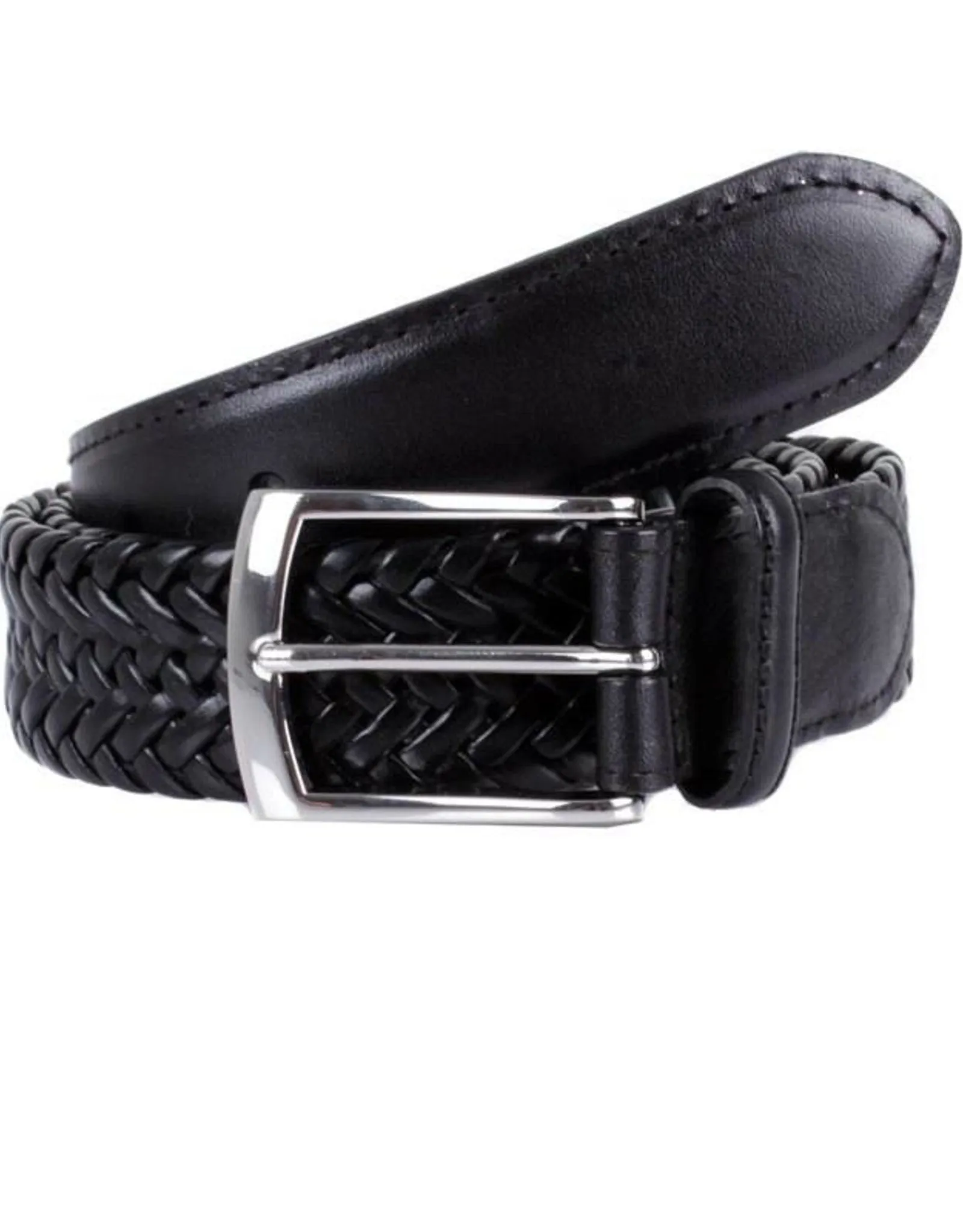 Dents Plaited Leather Casual Belt - Black