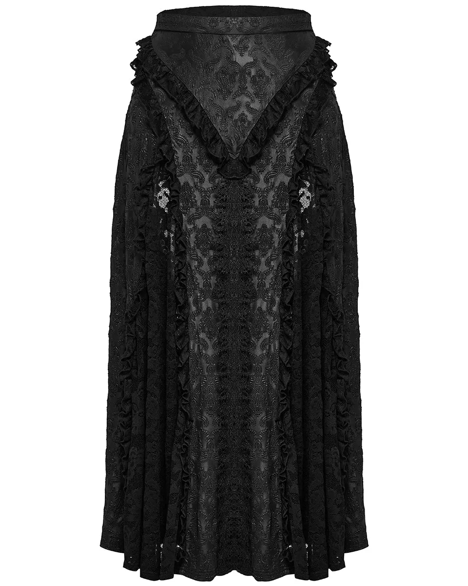 DQ-744BQF Plus Size Womens Gothic Embossed Damask & Lace Maxi Skirt