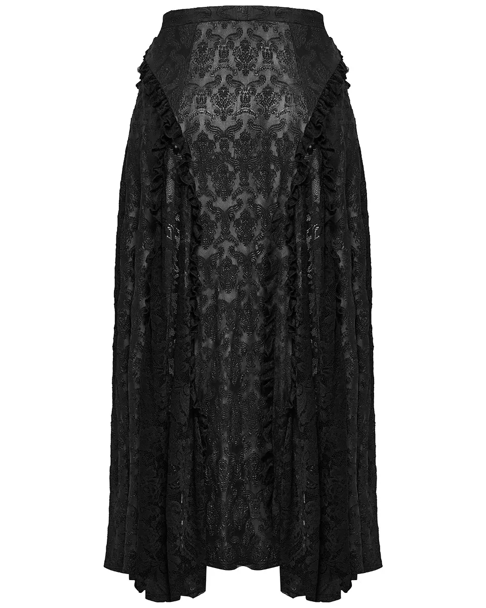 DQ-744BQF Plus Size Womens Gothic Embossed Damask & Lace Maxi Skirt