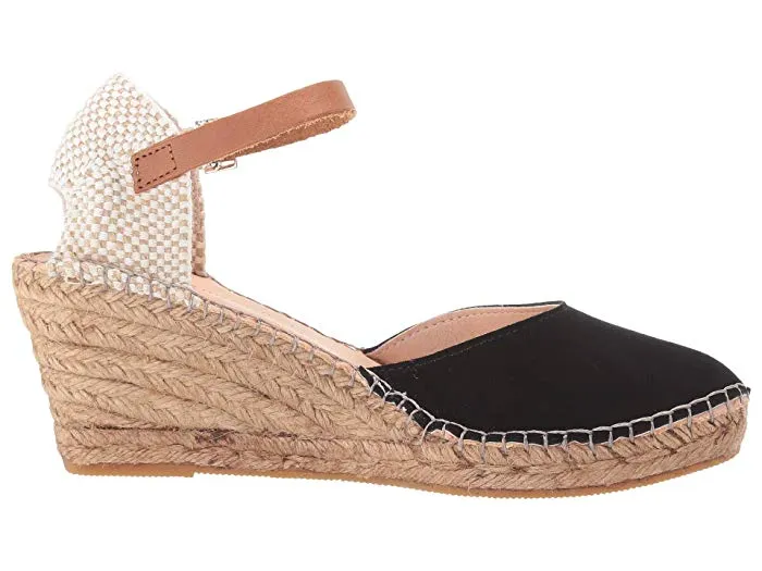 Eric Michael Evie Black White Wedge Espadrille Ankle Strap Closed Sandals Pumps