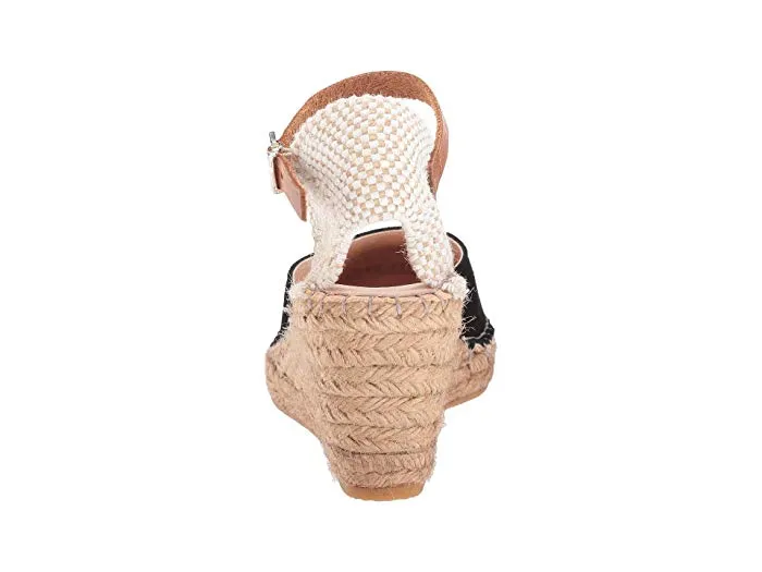 Eric Michael Evie Black White Wedge Espadrille Ankle Strap Closed Sandals Pumps
