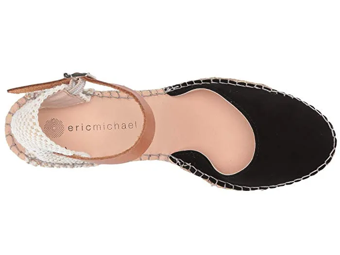 Eric Michael Evie Black White Wedge Espadrille Ankle Strap Closed Sandals Pumps