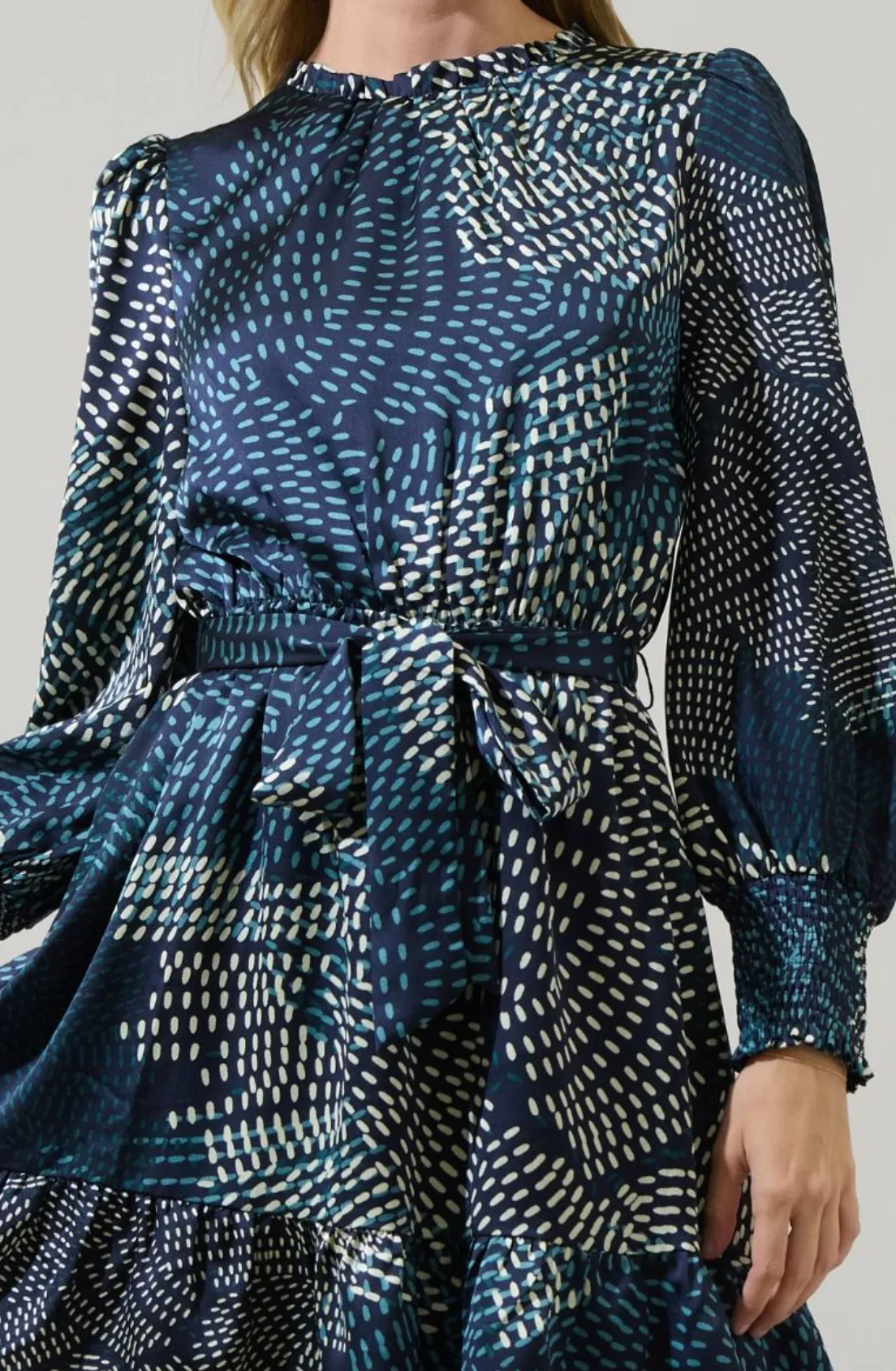 Geometric Satin Ruffle Dress