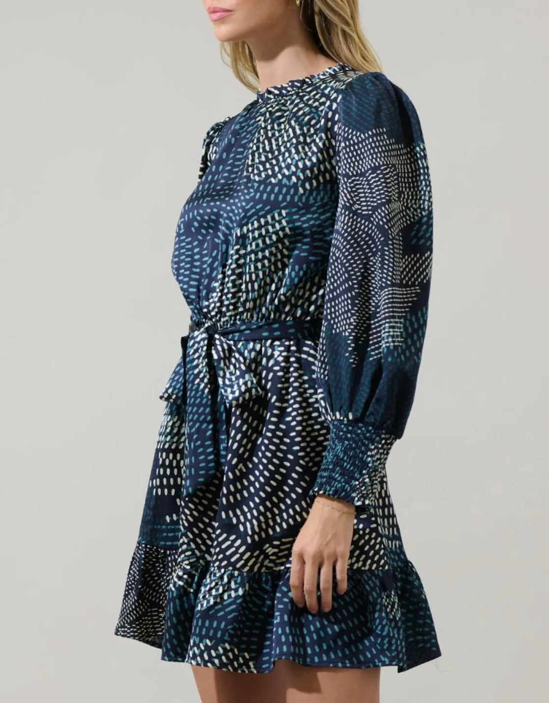 Geometric Satin Ruffle Dress