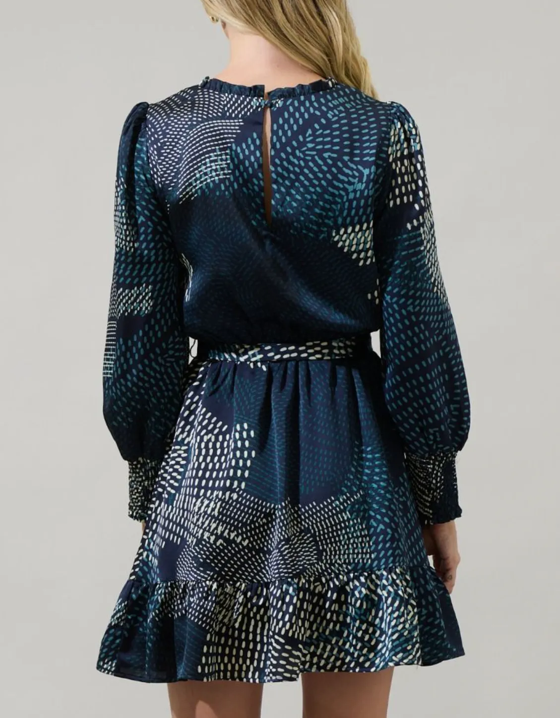 Geometric Satin Ruffle Dress
