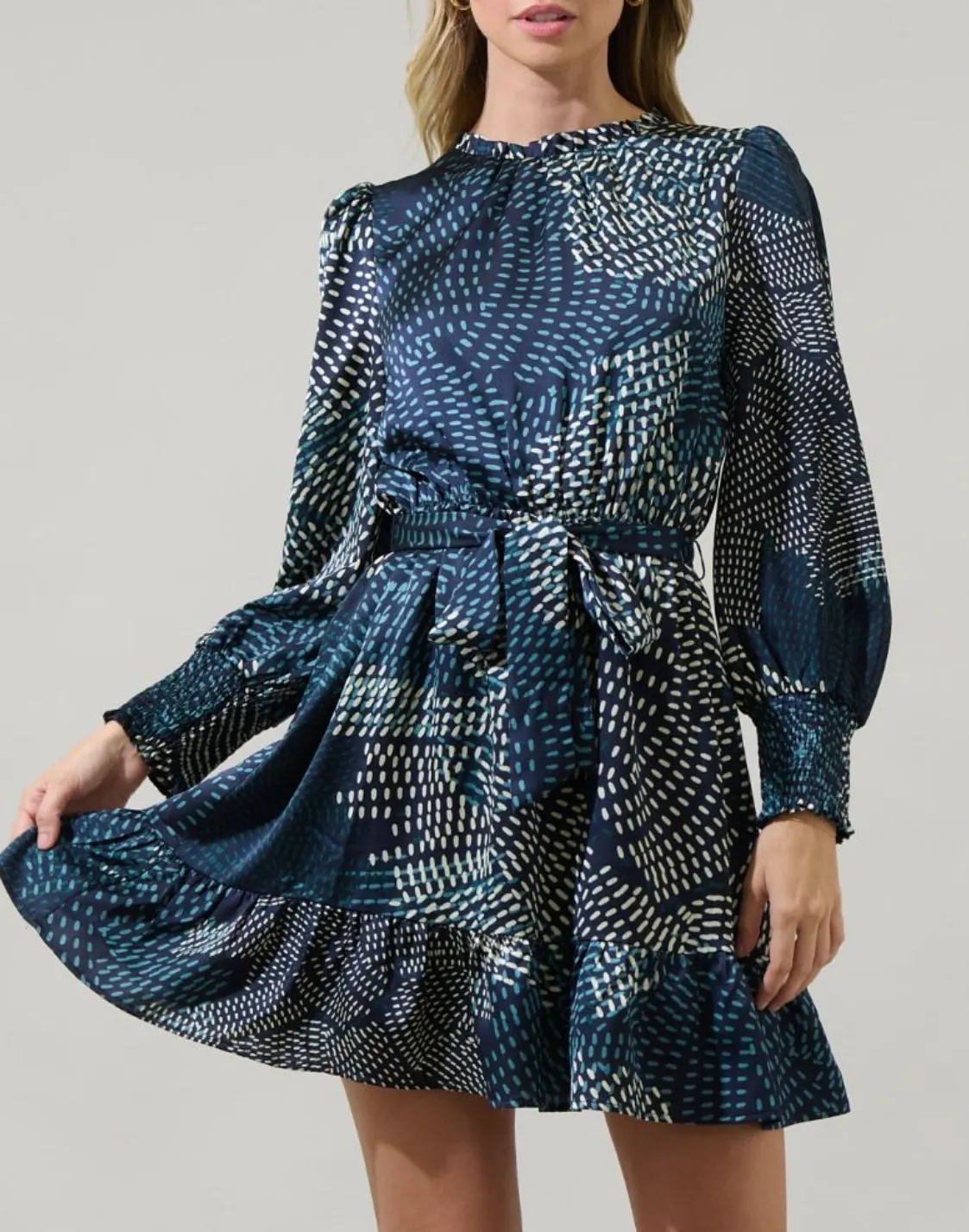 Geometric Satin Ruffle Dress