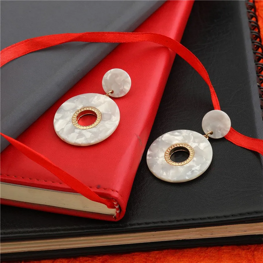Gold Plated Acrylic Circular Shape Drop Earring