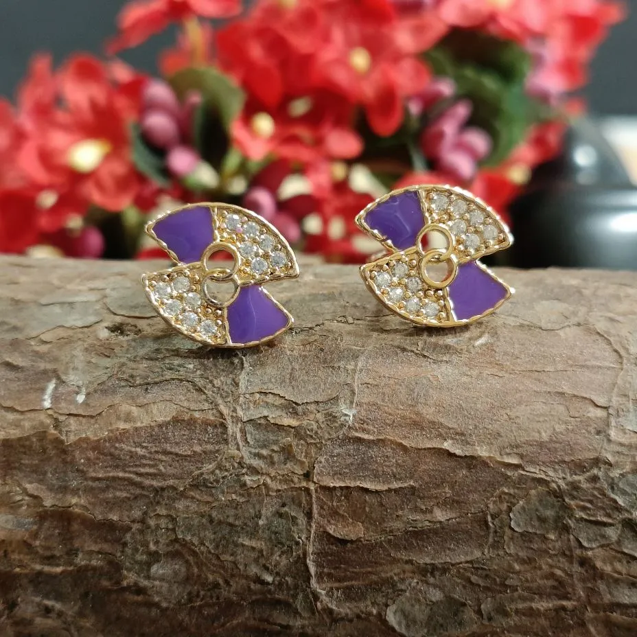 Gold Plated CZ With Enamel Designer Stud Earring
