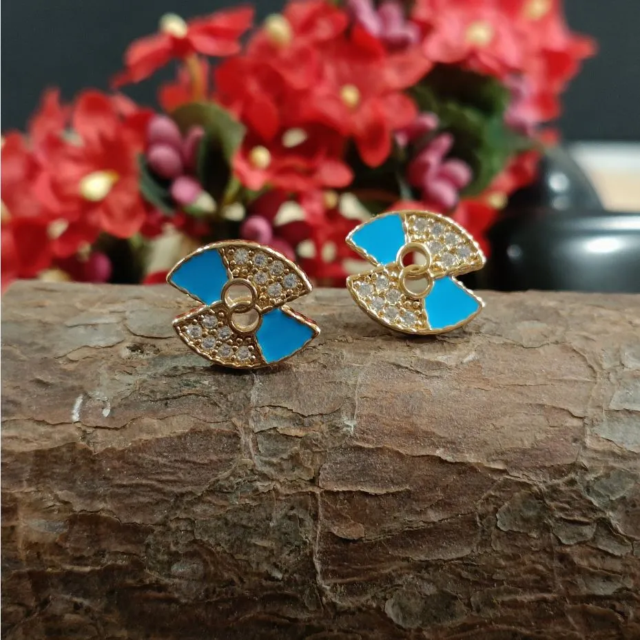 Gold Plated CZ With Enamel Designer Stud Earring