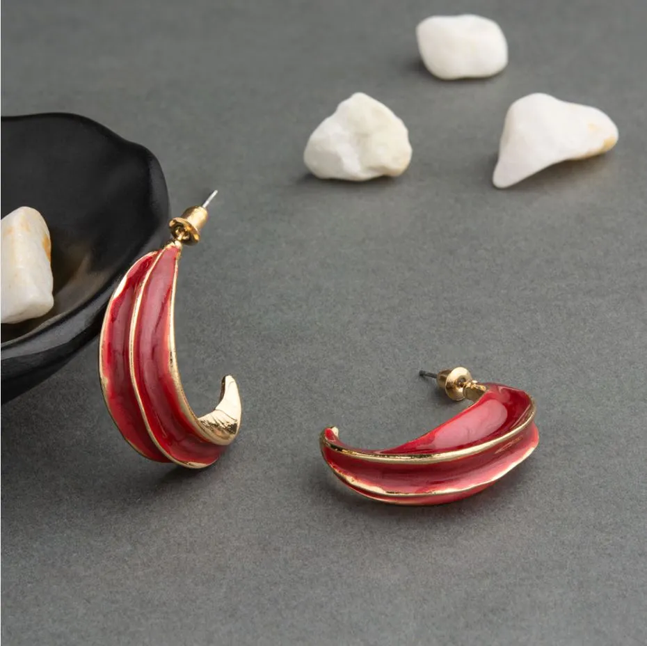 Gold Plated Enamel Artwork Trendy Fashion Hoops Earring