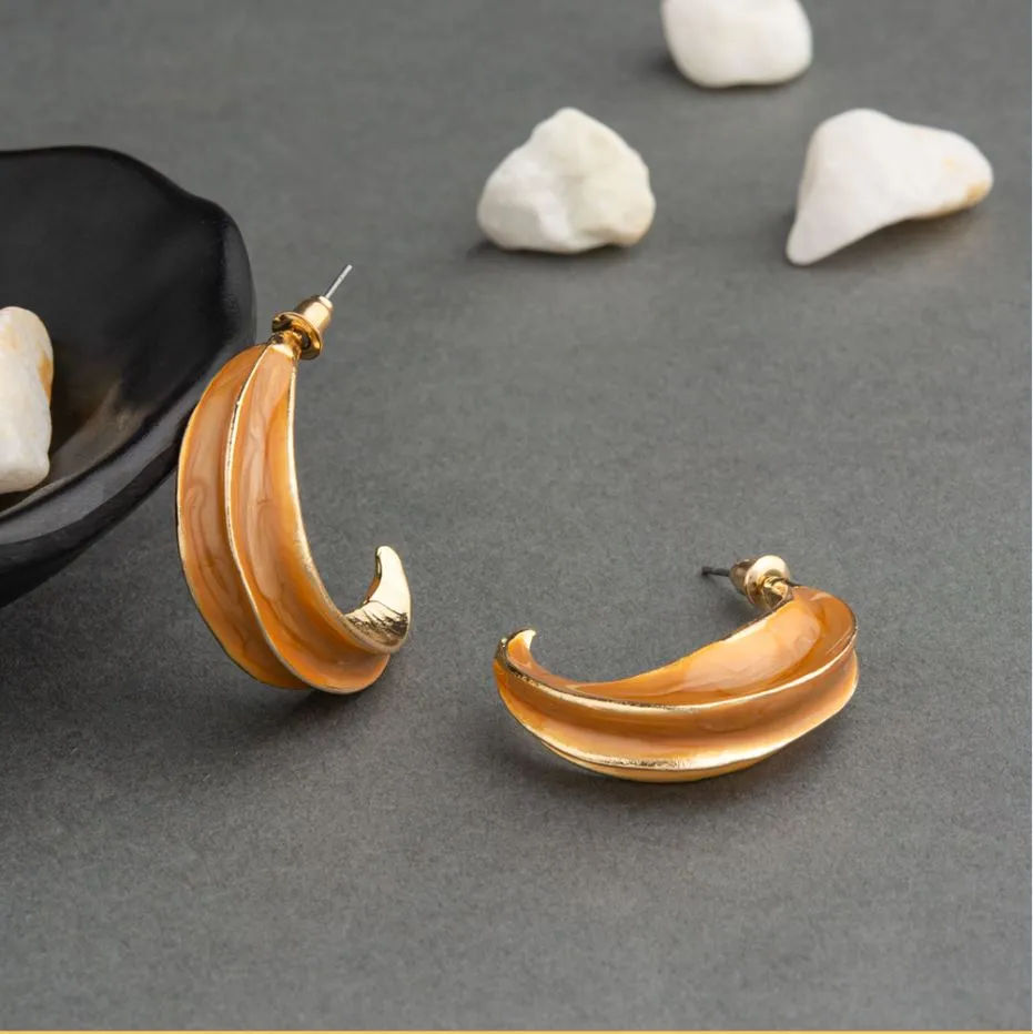 Gold Plated Enamel Artwork Trendy Fashion Hoops Earring