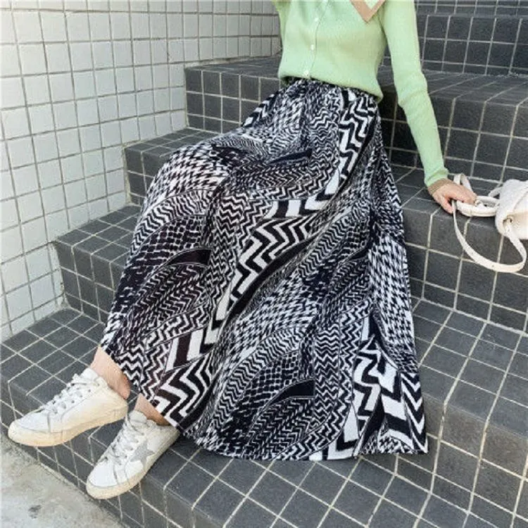 Hong Kong Skirt Mid-Length High Waist Trendy Flare Elegant Slim Look Feminine A-Line Skirt