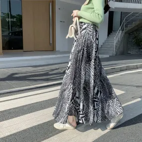 Hong Kong Skirt Mid-Length High Waist Trendy Flare Elegant Slim Look Feminine A-Line Skirt