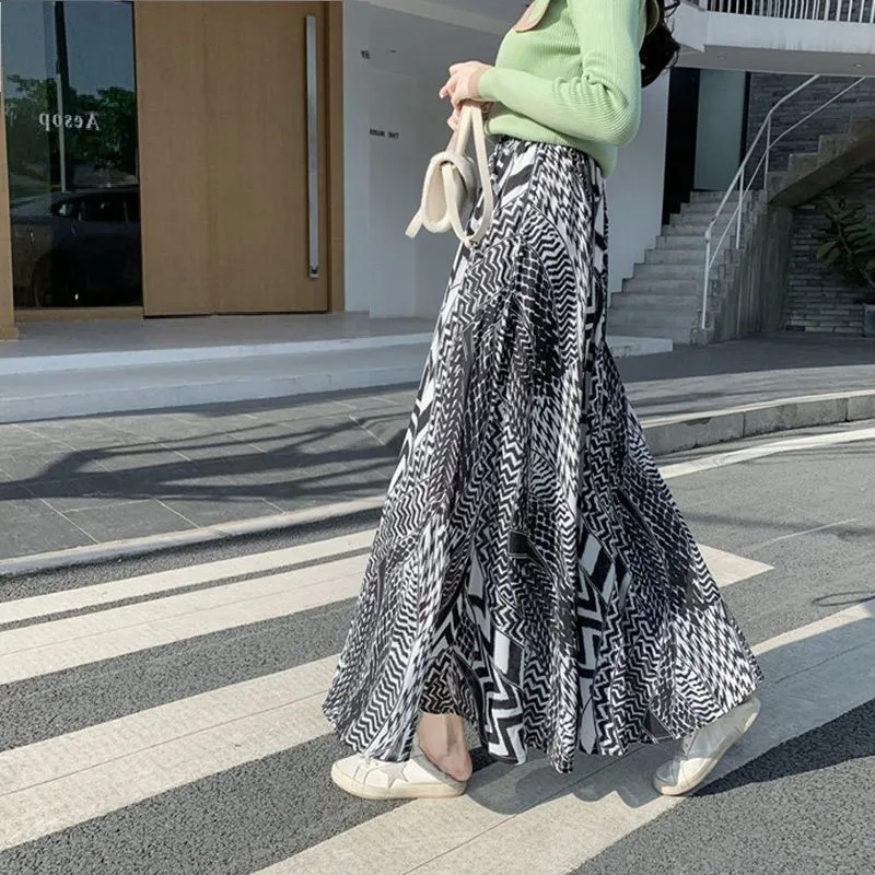 Hong Kong Skirt Mid-Length High Waist Trendy Flare Elegant Slim Look Feminine A-Line Skirt