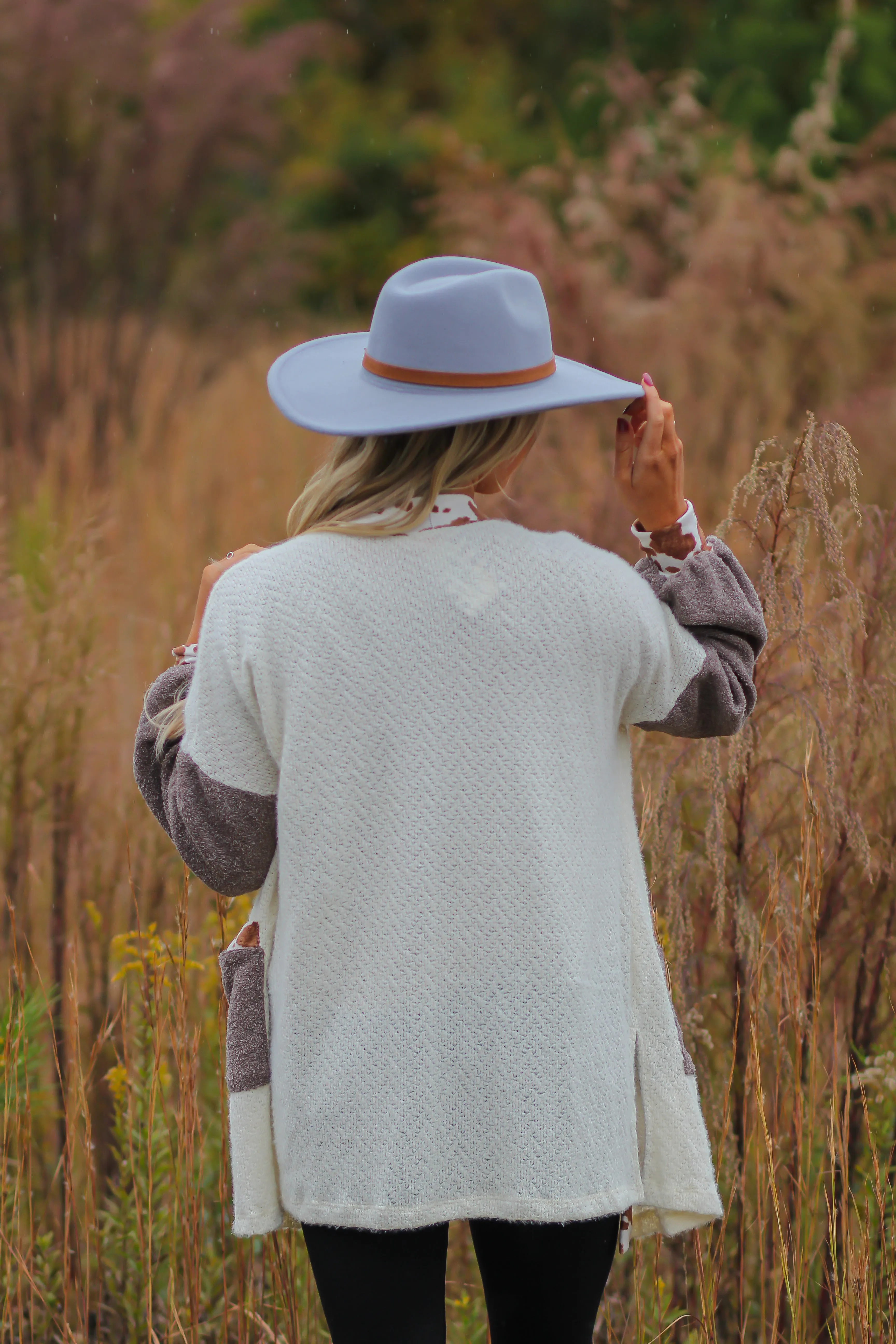 Ivory & Brown Cow Open Front Cardigan