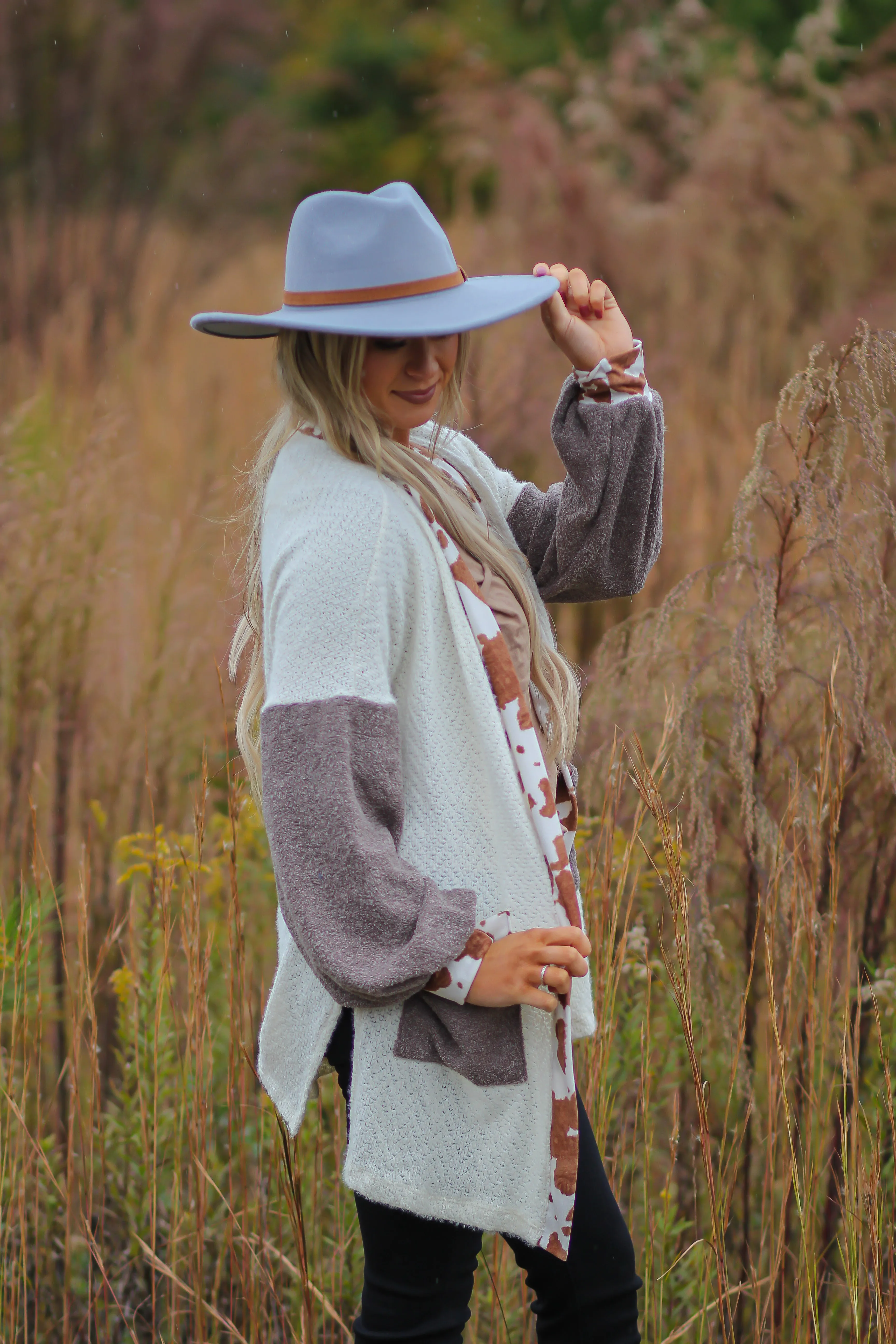 Ivory & Brown Cow Open Front Cardigan