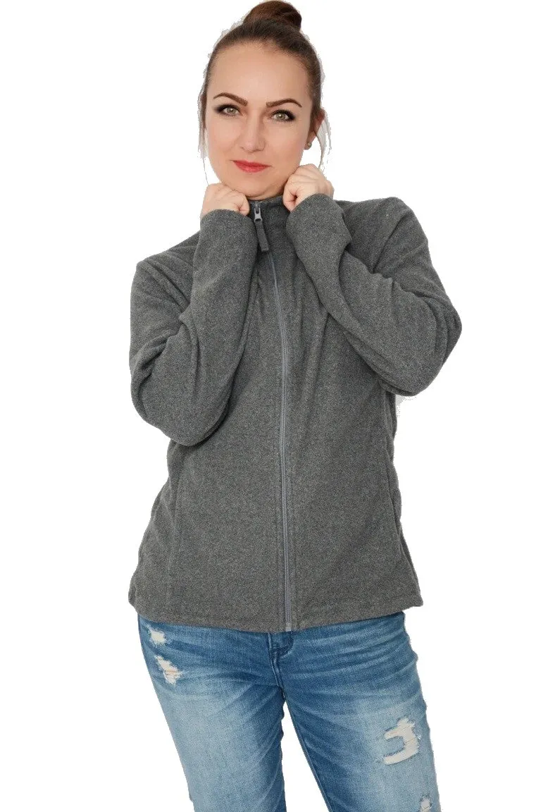 Ladies Grey Full Zip Long Sleeve Soft Fleece Cardigan