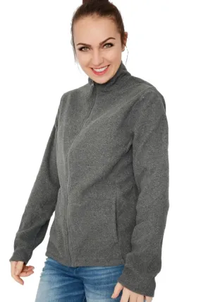 Ladies Grey Full Zip Long Sleeve Soft Fleece Cardigan
