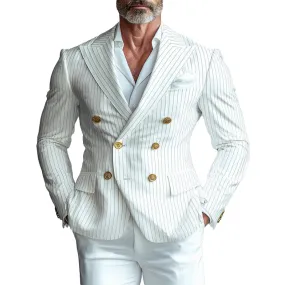 Men's Business Peak Lapel Double Breasted Stripes Pattern Blazer
